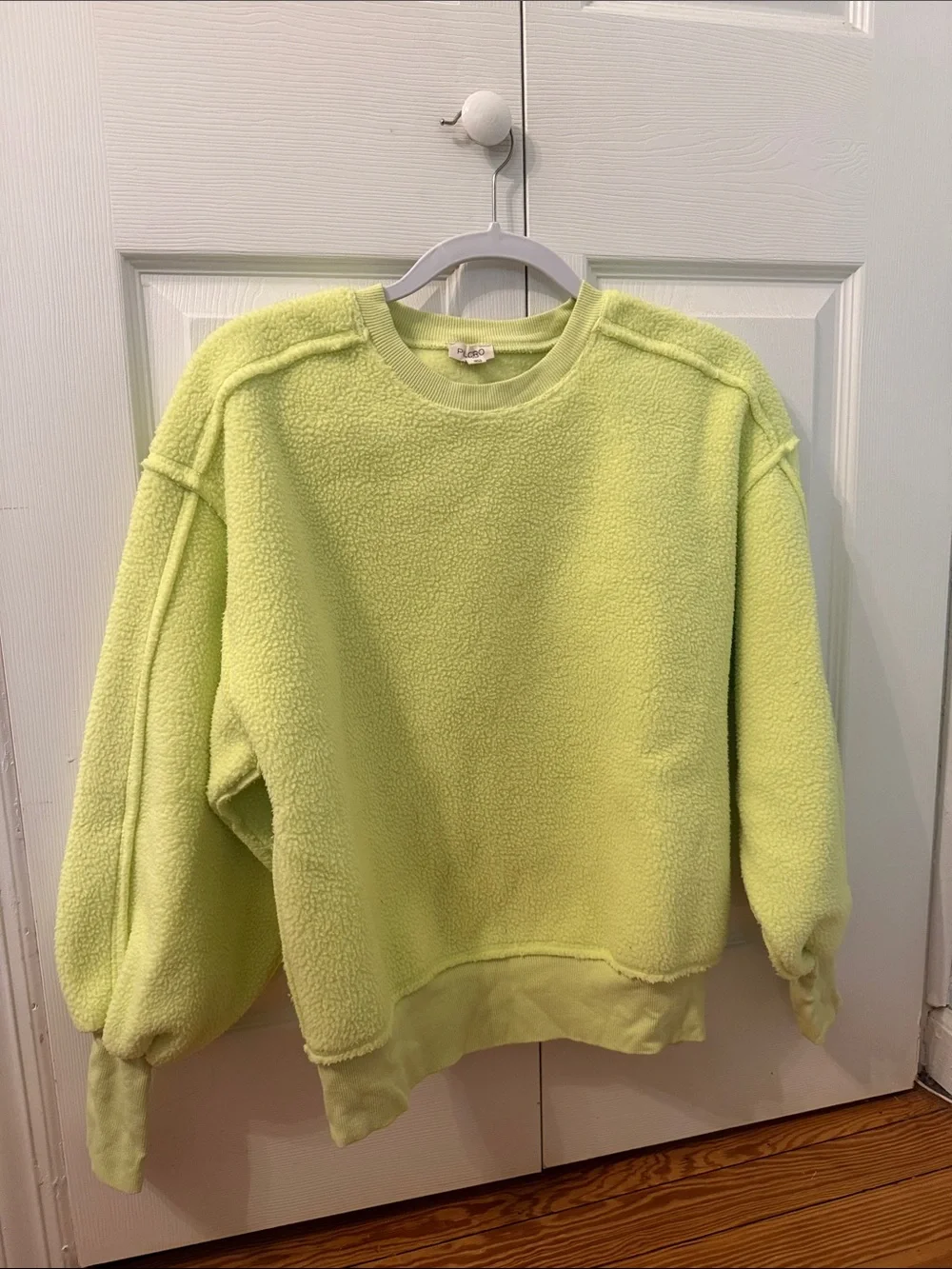 Pilcro Plush Crewneck Sweater in Lime Green